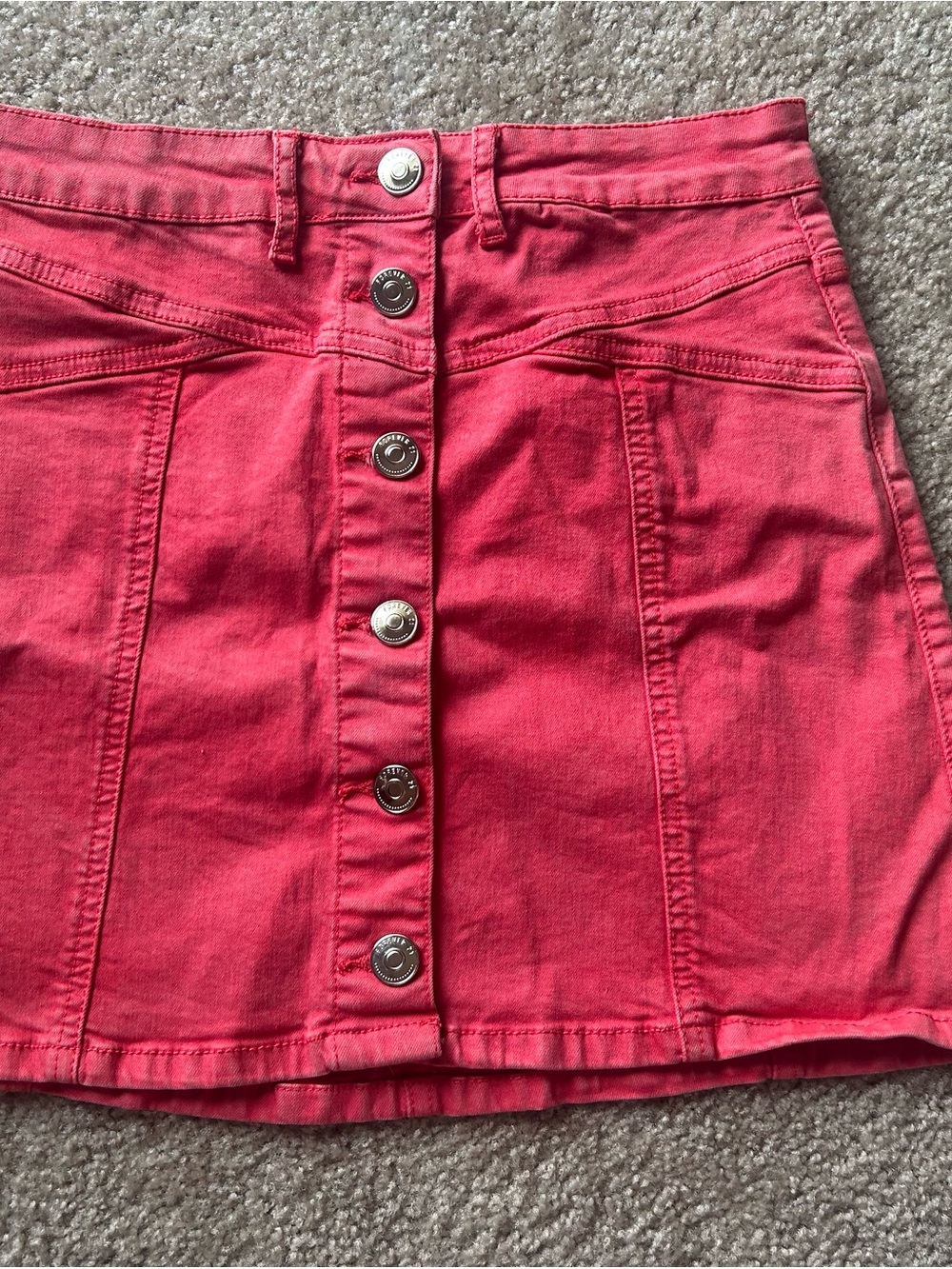 Forever 21 Coral Pink Button-Front Mini Skirt